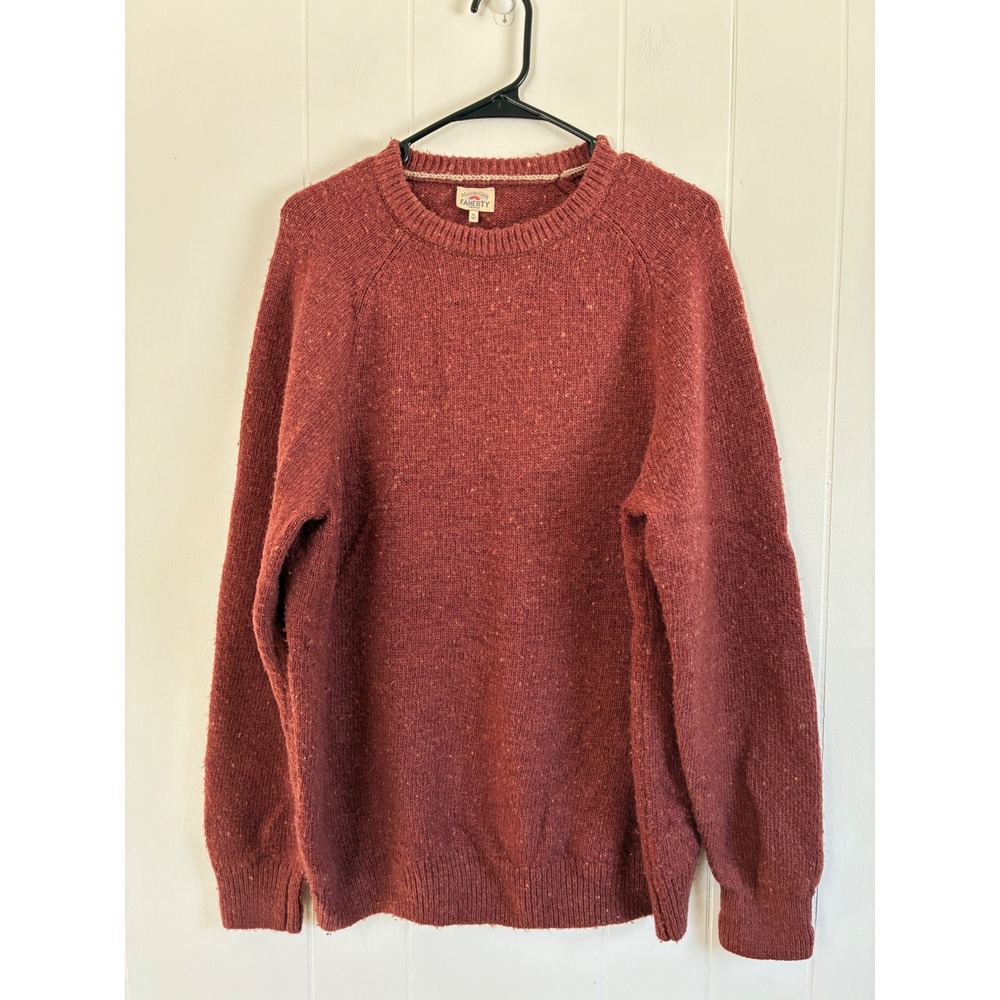 Faherty Brand Mens‎ XL Burgundy Wool Blend Donegal Crewneck Sweater Raglan